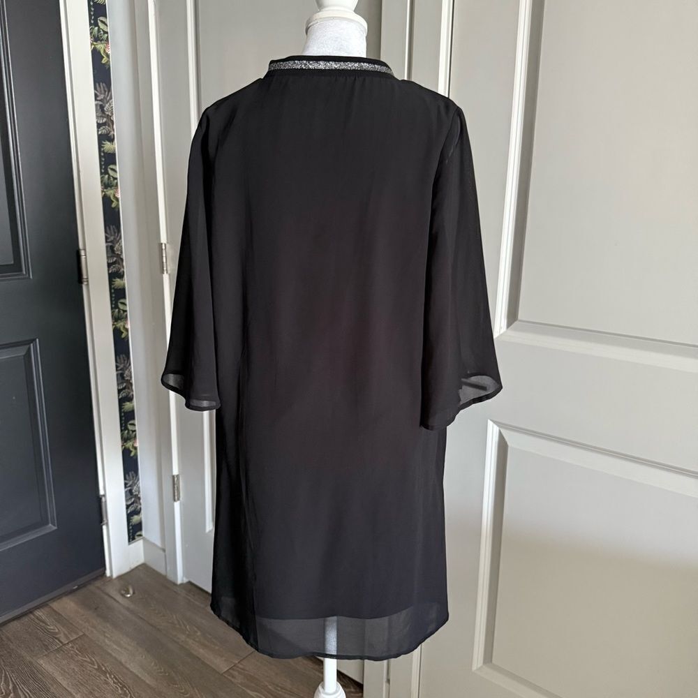 Zara Black Chiffon Flowy A-line Shift Dress with Metallic Collar Size M - Picture 4 of 6